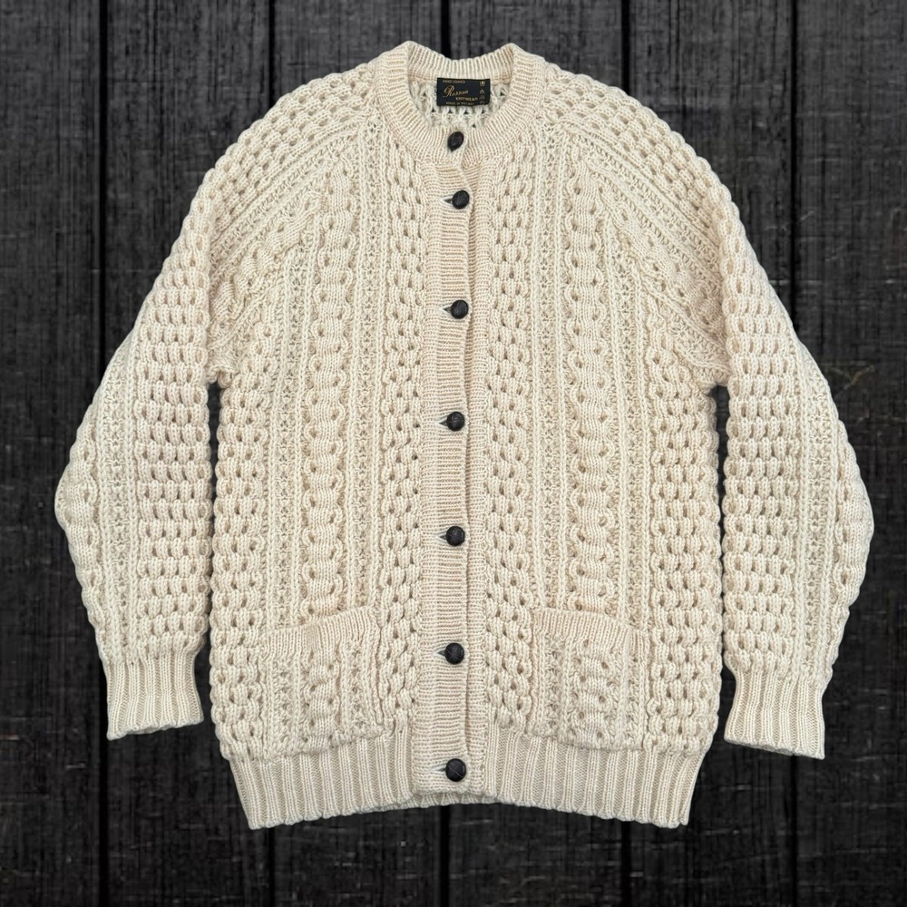 Vintage 80s ROSSAN Knitwear Fisherman Knit Cardigan Sweater Ireland - Women's XL